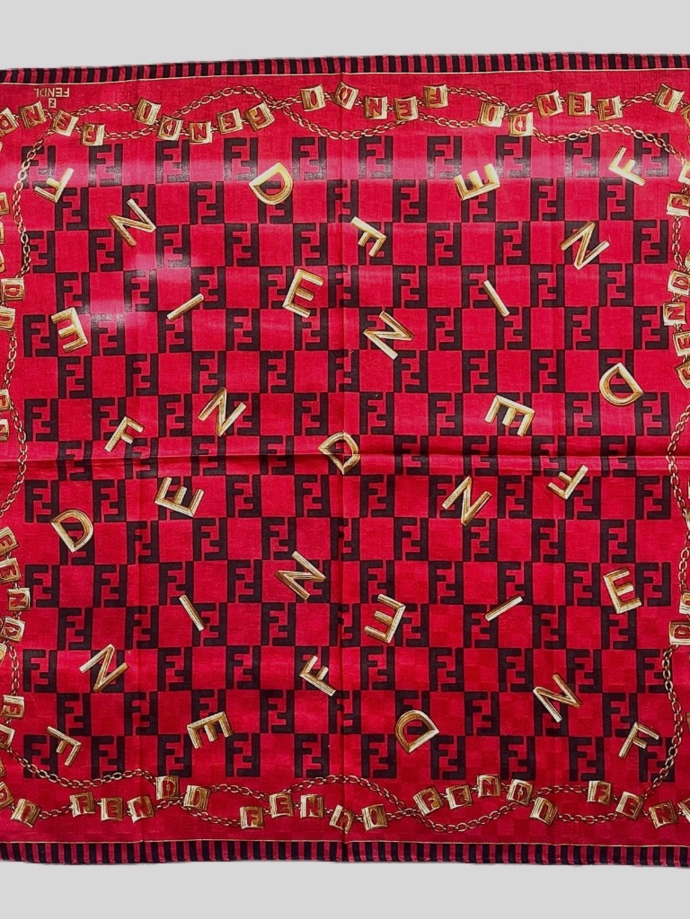 Vintage FENDI FF Zucca Monogram Square Scarf 20x20 inches Neckerchief Bandana It